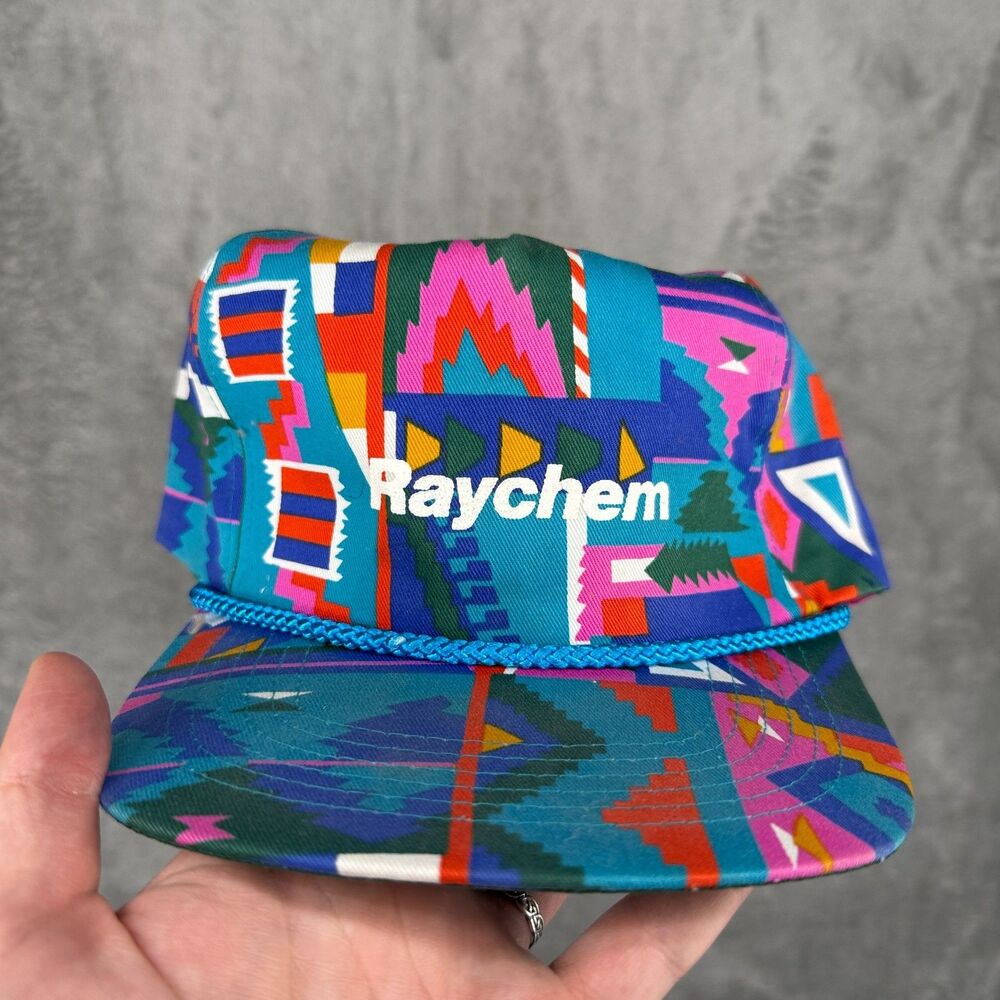 Vintage 90s Raychem Hat Adult Snapback Aztec Southwestern Print Rope San Sun